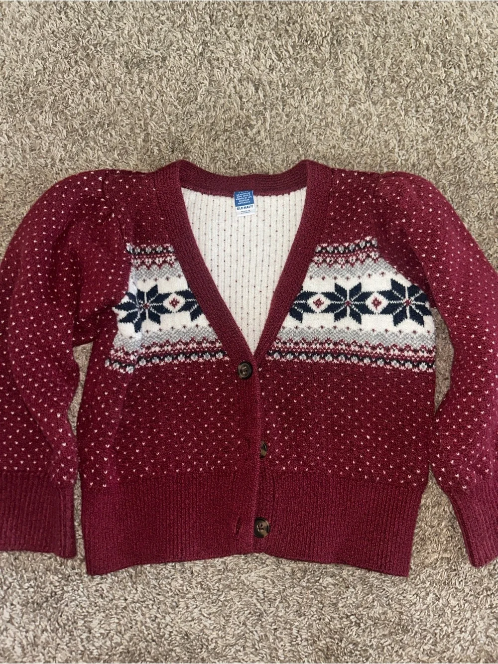Old Navy Burgundy Fair Isle Button-Front Cardigan
